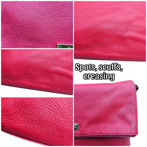 Foldover Flap Bag Kate Spade Highland Place Maria Purse Red Pebbled Leather Gold - Picture 7 of 13